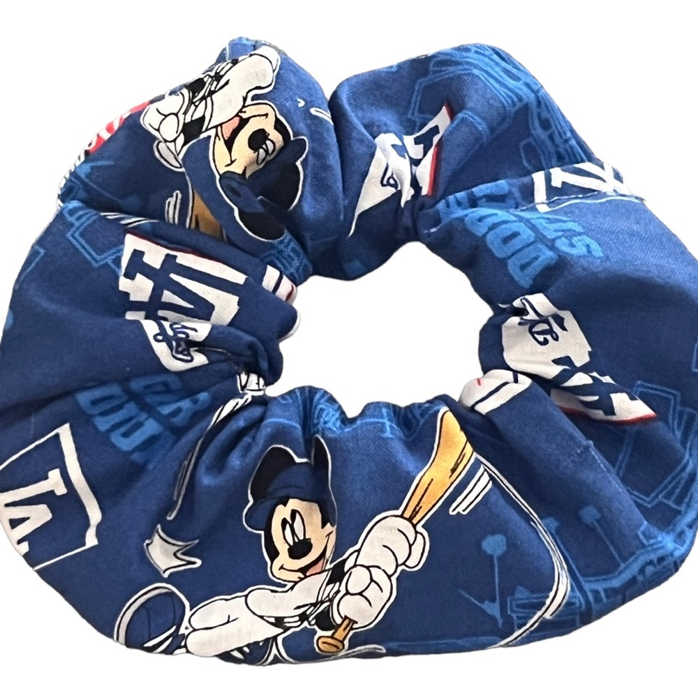 Los Angeles Dodgers Mickey Mouse Baseball Team Handmade Scrunchie, Hair Tie